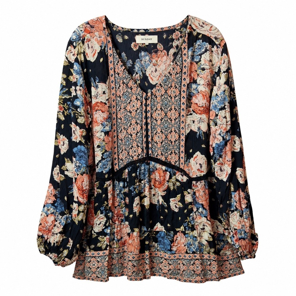 NWT$ SKY AND SAND Top Sz 3X Multicolor Floral Plaid Boho Artsy Festival Hippie